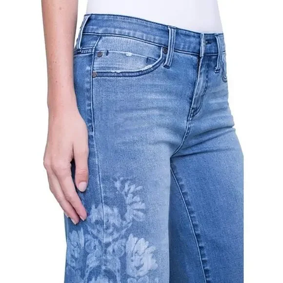 Liverpool Alison crop floral boho wide leg Melbourne light wash jeans size 31 Ne - Picture 3 of 9